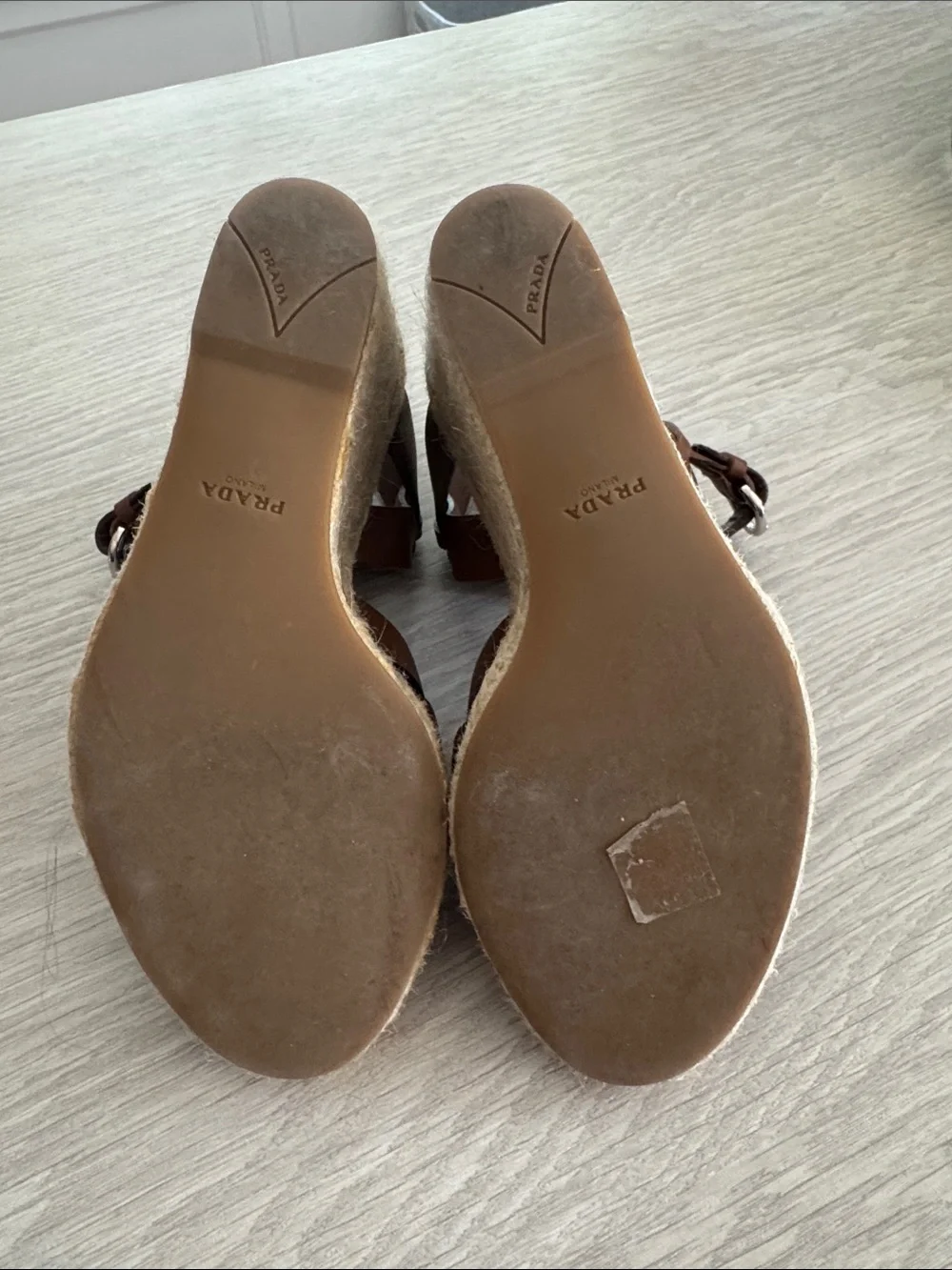 Prada Brown Leather espadrille Sandals with silver buckle. Worn once!